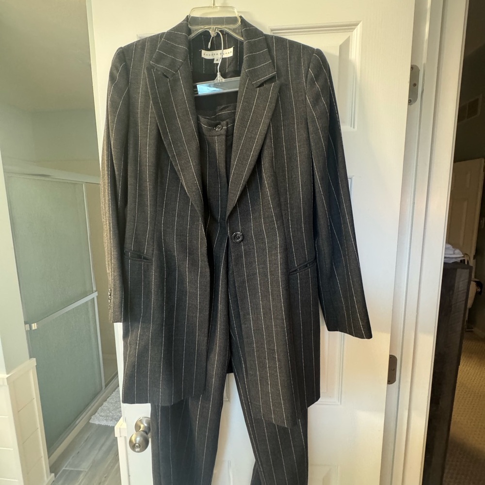 Elegant Gray Pinstripe Women's Suit Andrea behar vintage